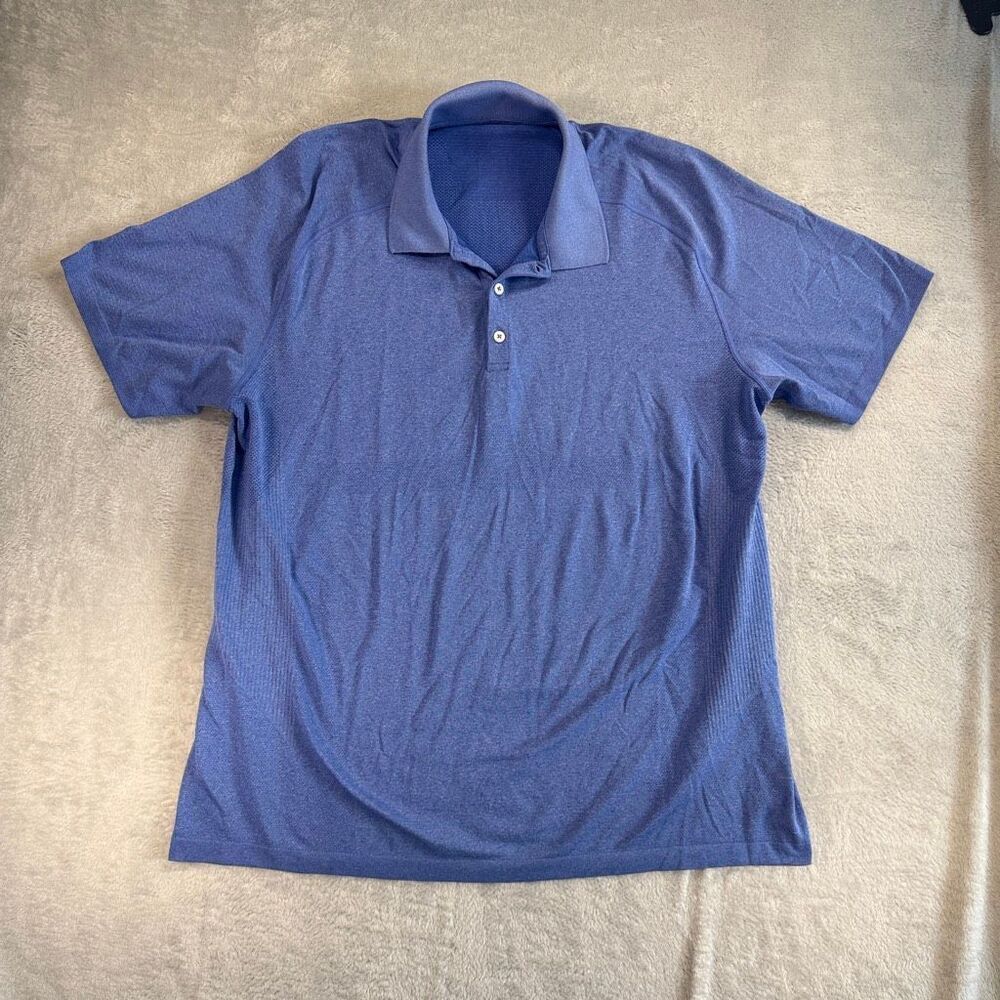 Lululemon Men's Vent Tech Short Sleeve Polo Shirt Blue Heather Golf XXL L